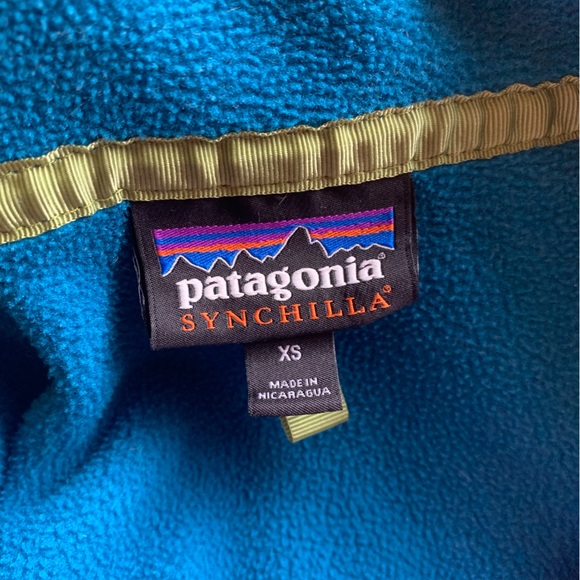 Patagonia Fleece Synchilla Sweater Aqua Turquoise Blue and Pink Colorblock - Picture 6 of 11